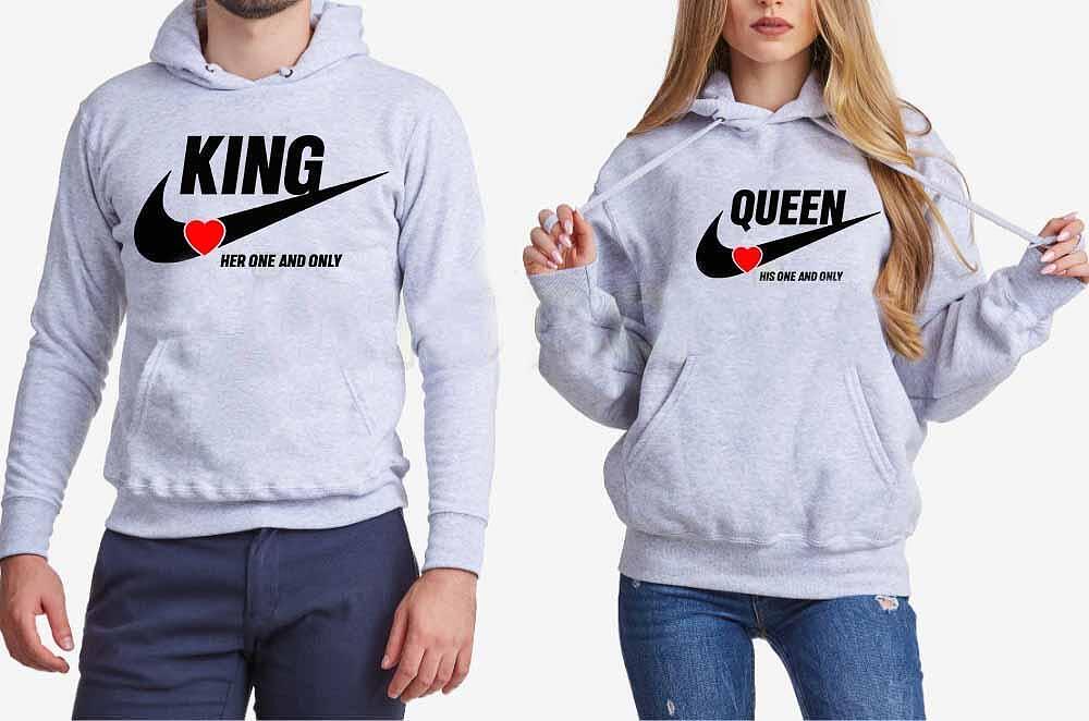 Φούτερ για ζευγάρια King Queen Γκρι New