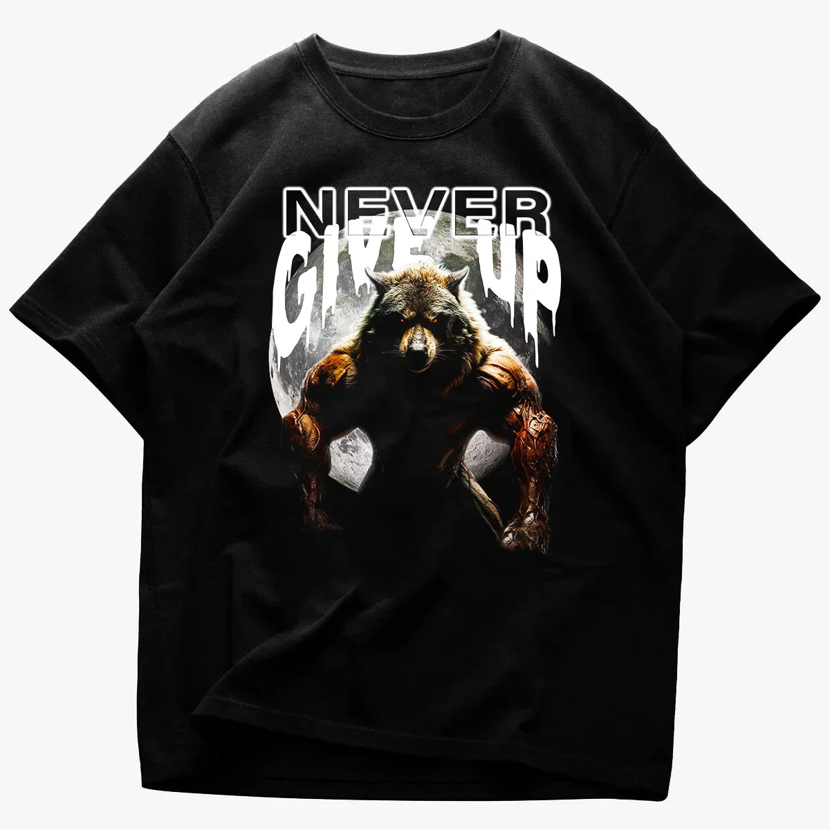 Oversized μπλουζάκι Never Give Up Wolf
