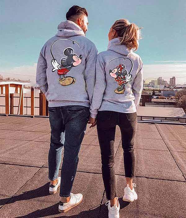 Φούτερ για ζευγάρια Mickey and Minnie Kiss Γκρι