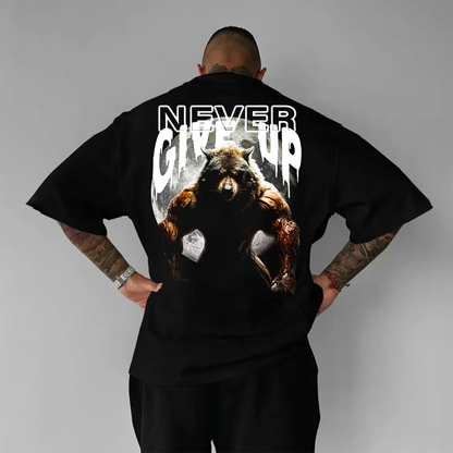 Oversized μπλουζάκι Never Give Up Wolf