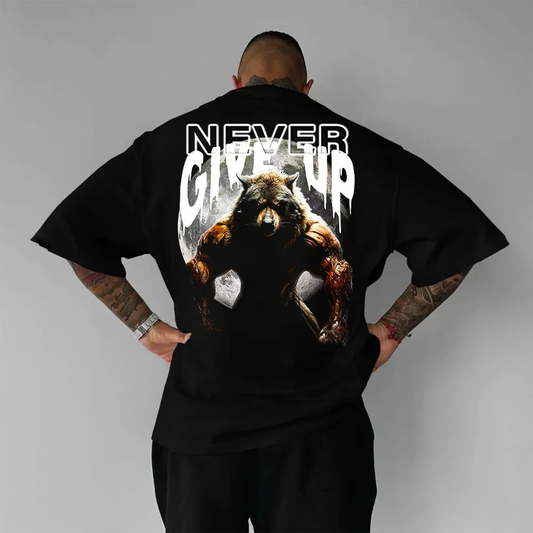 Oversized μπλουζάκι Never Give Up Wolf