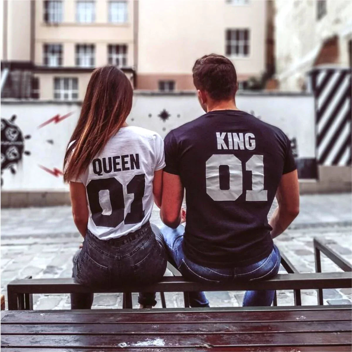 Κοντομάνικα για ζευγάρια King Queen B n W