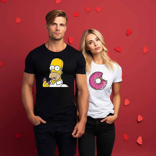 Κοντομάνικα για ζευγάρια Homer Donut b/w