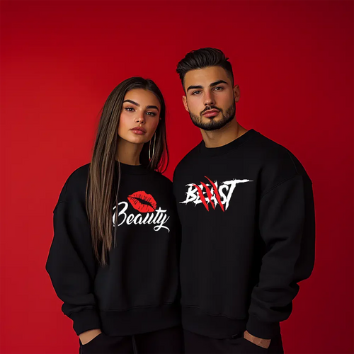 Unisex μπλούζες για ζευγάρια Beast and Beauty