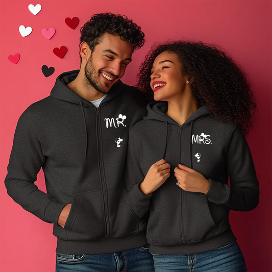 Unisex Φούτερ για ζευγάρια Mr/Mrs Σκούρο Γκρι