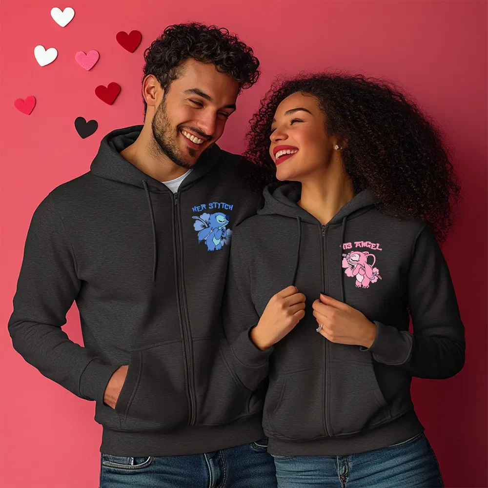 Unisex Φούτερ για ζευγάρια Stitch Σκούρο Γκρι